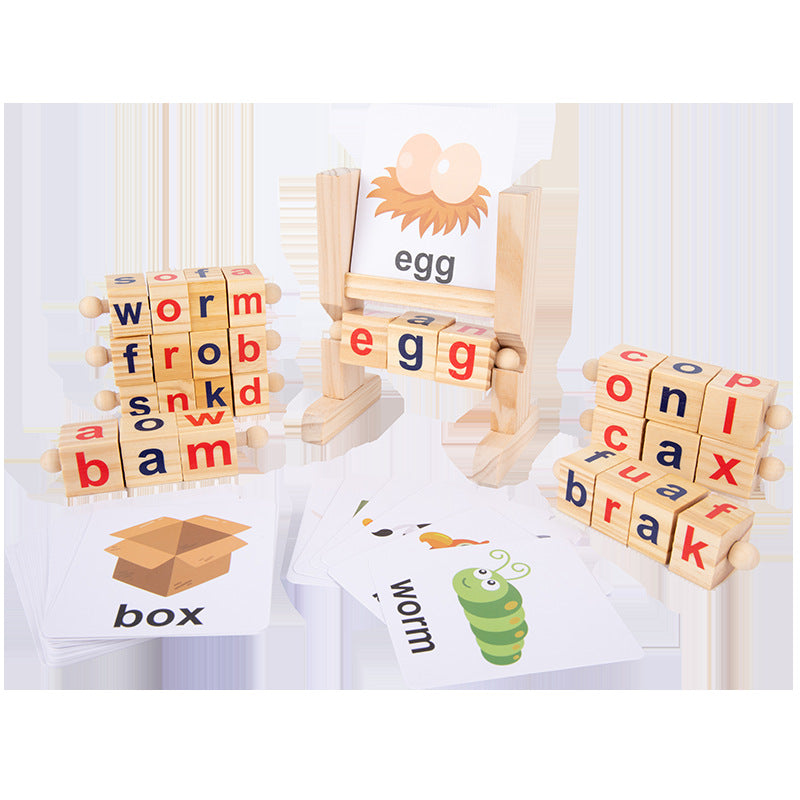 Wooden Rotating Alphabet Puzzle Reading Blocks