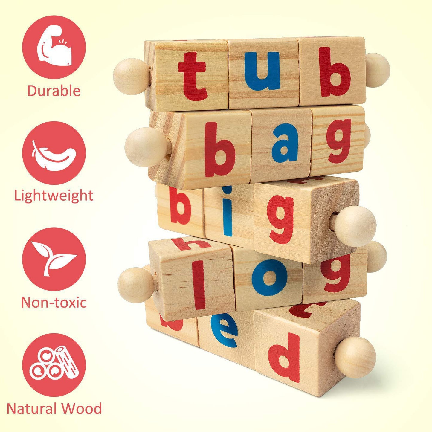 Wooden Rotating Alphabet Puzzle Reading Blocks
