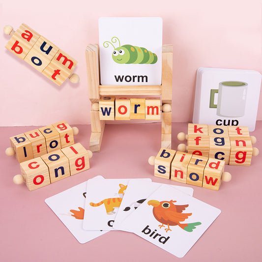 Wooden Rotating Alphabet Puzzle Reading Blocks